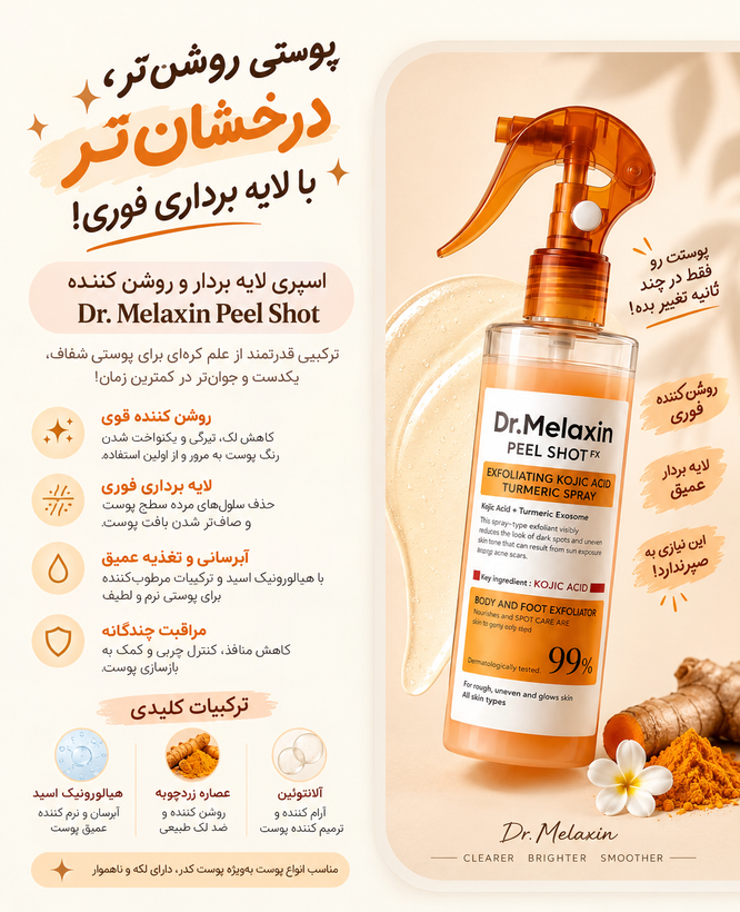 اسپری لایهبردار و روشنکننده پوست دکتر ملاکسین | Drelaxin Peel Shot Exfoliating TX Spray | 200ml
